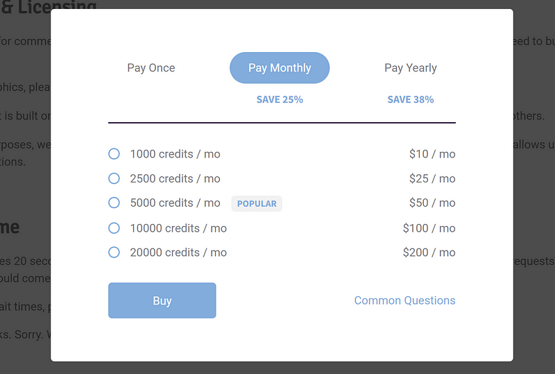 Cost breakdown for Hotpot AI credits