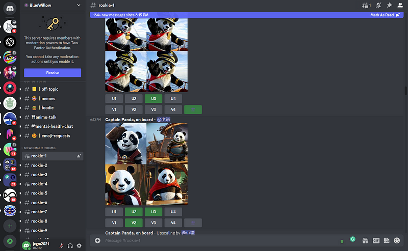 BlueWillow sample images displayed on Discord.