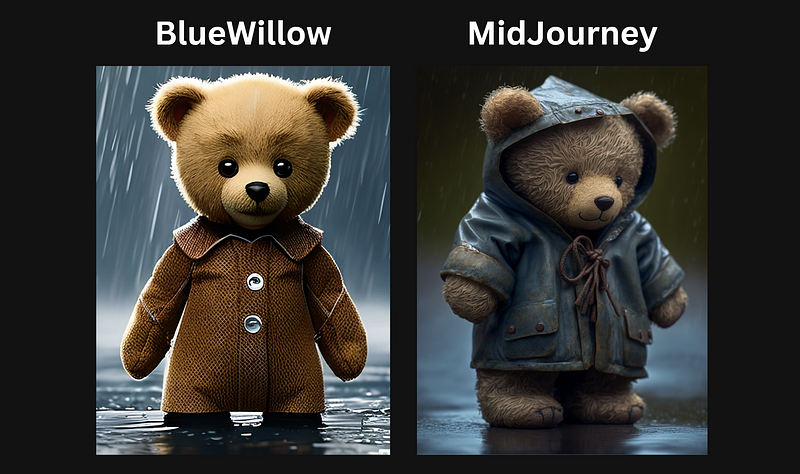 An image of a teddy bear in a raincoat.