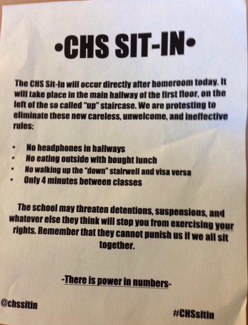 Flyer for the sit-in protest