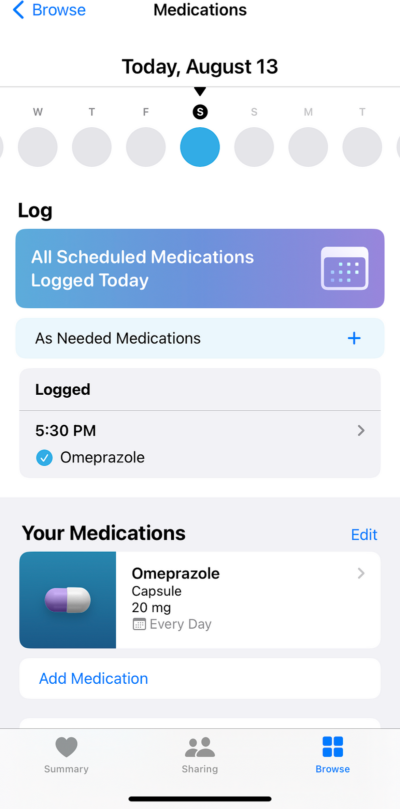 Medication logging feature