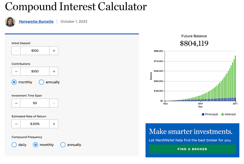 Compound interest calculator example