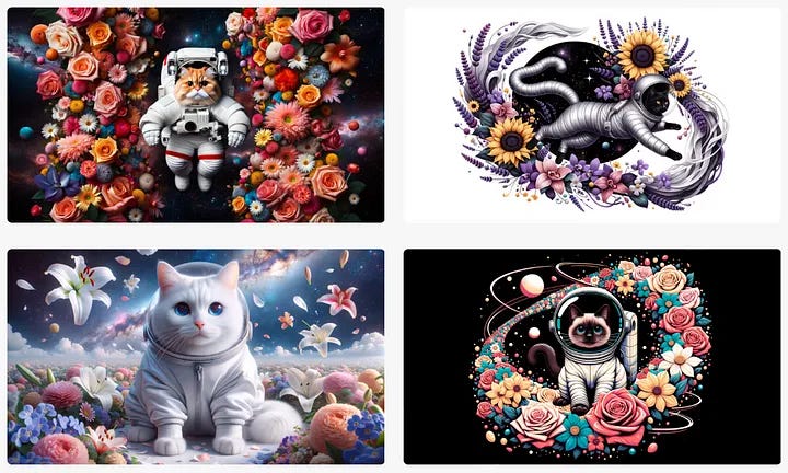 Cats in spacesuits created with DALL-E 3