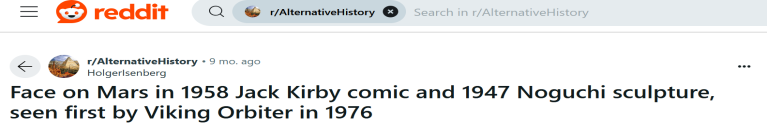 Face on Mars in 1958 Jack Kirby comic and 1947 Noguchi sculpture