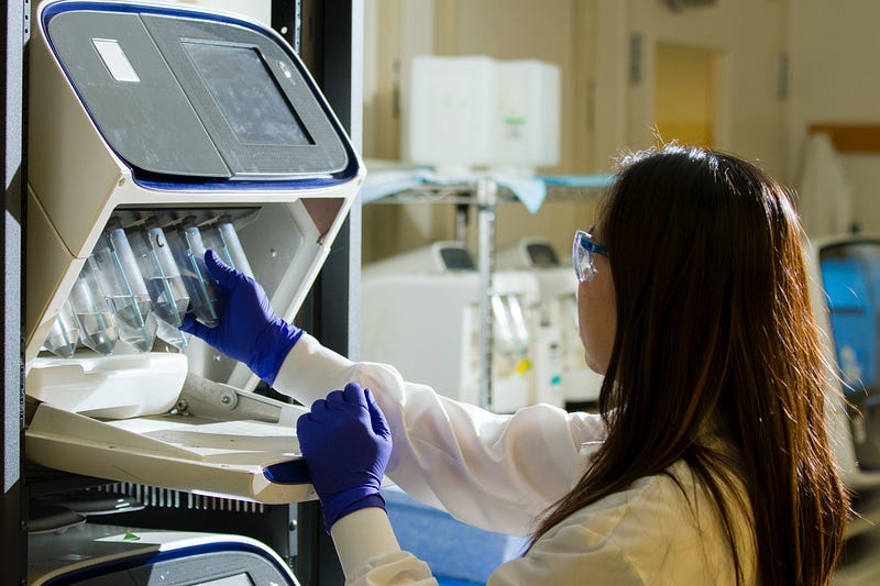 Technician preparing for a viral whole-genome sequencing experiment